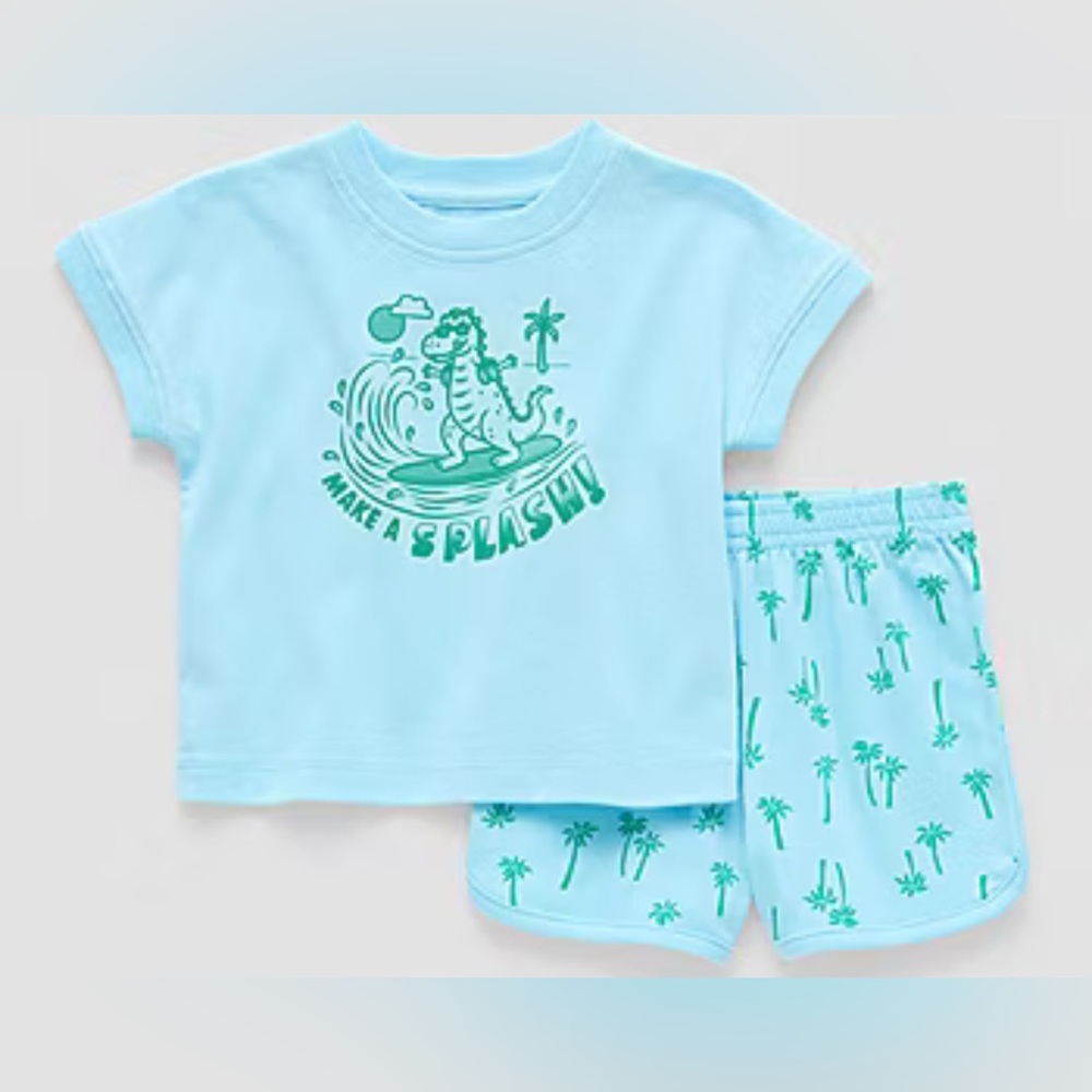 Okie Dokie Toddler Boys 2 Piece Shirt & Short Set Relaxed Fit Brand New With Tag